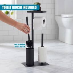 EONLION Free Standing Toilet Roll Holder with Shelf Matt in Black - thumbnail 3
