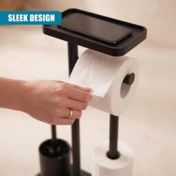 EONLION Free Standing Toilet Roll Holder with Shelf Matt in Black - thumbnail 4