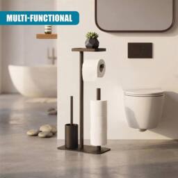EONLION Free Standing Toilet Roll Holder with Shelf Matt in Black - thumbnail 5