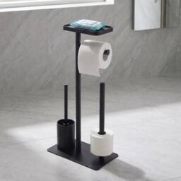 EONLION Free Standing Toilet Roll Holder with Shelf Matt in Black - thumbnail 1