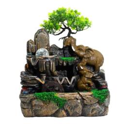 Serenityy Elephants Tabletop Water Feature, Crystal Ball, Watermill - 30x20x35cm in Natural - Size: 30 x 20 x 35 cm - thumbnail 6