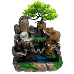 Serenityy Elephants Tabletop Water Feature, Crystal Ball, Watermill - 30x20x35cm in Natural - Size: 30 x 20 x 35 cm