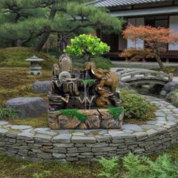 Serenityy Elephants Tabletop Water Feature, Crystal Ball, Watermill - 30x20x35cm in Natural - Size: 30 x 20 x 35 cm - thumbnail 5
