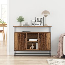 Berkfield Home Sideboard Old Wood 100x35x80 cm Engineered Wood & Steel in Brown - Size: 100 x 35 x 80 cm - thumbnail 4