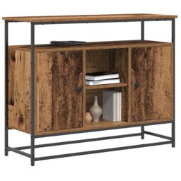 Berkfield Home Sideboard Old Wood 100x35x80 cm Engineered Wood & Steel in Brown - Size: 100 x 35 x 80 cm - thumbnail 3