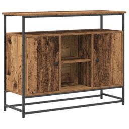 Berkfield Home Sideboard Old Wood 100x35x80 cm Engineered Wood & Steel in Brown - Size: 100 x 35 x 80 cm - thumbnail 2