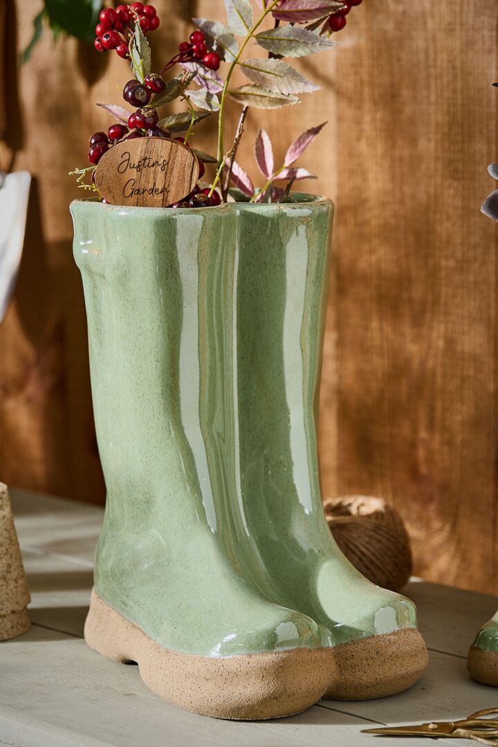 Dibor Sage Green Large Wellington Boot Planter Ceramic Indoor Outdoor  Garden Flower Plant Pot H29.5 x W24cm by Debenhams | uFurnish.com