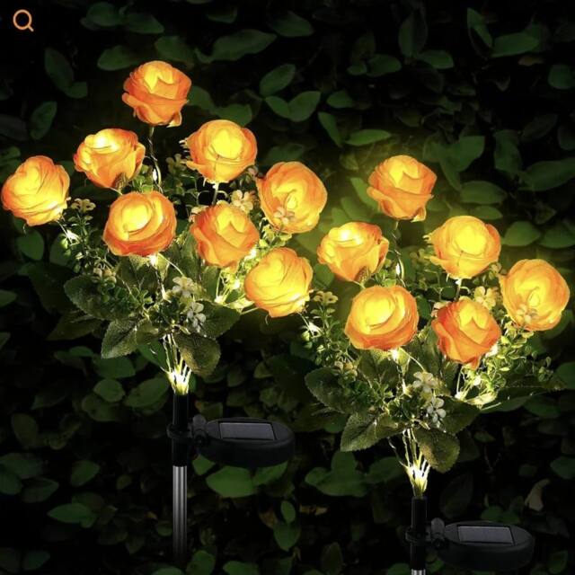 Havendro 2 Pack Yellow rose Solar Powered Lights Outdoor Garden - image 1