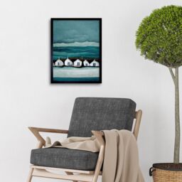 "Artery8 Wall Art Print Row Of White Fisherman Cottages Isle Of Jura Art Framed in Black - Size: W12"" x H16""" - thumbnail 2