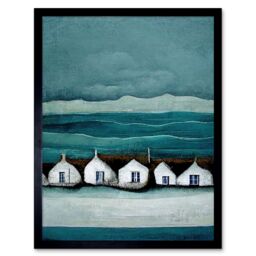 "Artery8 Wall Art Print Row Of White Fisherman Cottages Isle Of Jura Art Framed in Black - Size: W12"" x H16""" - thumbnail 1
