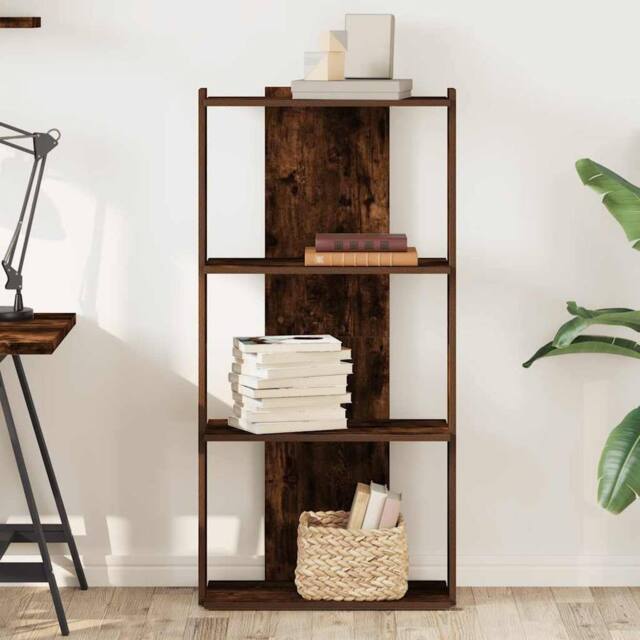 Berkfield Home Beautiful Bookcase 3-Tier Smoked Oak 60x30x120 cm Engineered Wood in Brown - Size: 60 x 30 x 120 cm - image 1