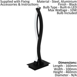 Loops Table Desk Lamp Colour Black Shade White Plastic Bulb LED 10W Included - thumbnail 2