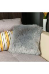 Living and Home 50*50cm Fluffy Faux Wool Grey Cushion Cover - thumbnail 4