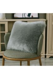 Living and Home 50*50cm Fluffy Faux Wool Grey Cushion Cover - thumbnail 2
