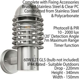 Loops 2 PACK IP44 Outdoor Wall Lamp Brushed Steel Caged Lantern PIR Move Porch Light in Metallics - thumbnail 3