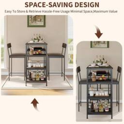 VOGREX 3pc Dining Set w/2 Stools & Wine Rack in Black - thumbnail 5