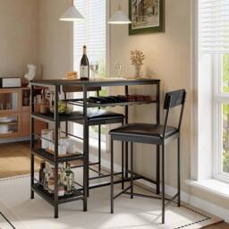 VOGREX 3pc Dining Set w/2 Stools & Wine Rack in Black - thumbnail 7