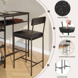 VOGREX 3pc Dining Set w/2 Stools & Wine Rack in Black - thumbnail 3