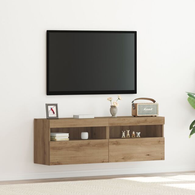 Berkfield Home TV Wall Cabinets with LED Lights 2 pcs Artisan Oak 60x30x40 cm in Brown - Size: 60 x 30 x 40 cm - image 1