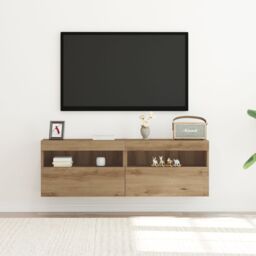 Berkfield Home TV Wall Cabinets with LED Lights 2 pcs Artisan Oak 60x30x40 cm in Brown - Size: 60 x 30 x 40 cm - thumbnail 5