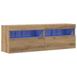 Berkfield Home TV Wall Cabinets with LED Lights 2 pcs Artisan Oak 60x30x40 cm in Brown - Size: 60 x 30 x 40 cm - thumbnail 2