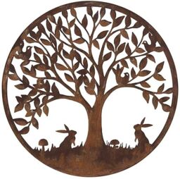 Inspirational Gifting Woodland Rabbit Garden Screen Wall Art Plaque 60cm Diameter in Brown - thumbnail 1