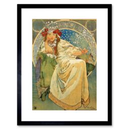 "Artery8 Wall Art Print Mucha Princess Hyacinth 1911 Artwork Framed 9X7 Inch in Black - Size: W7"" x H9""" - thumbnail 1
