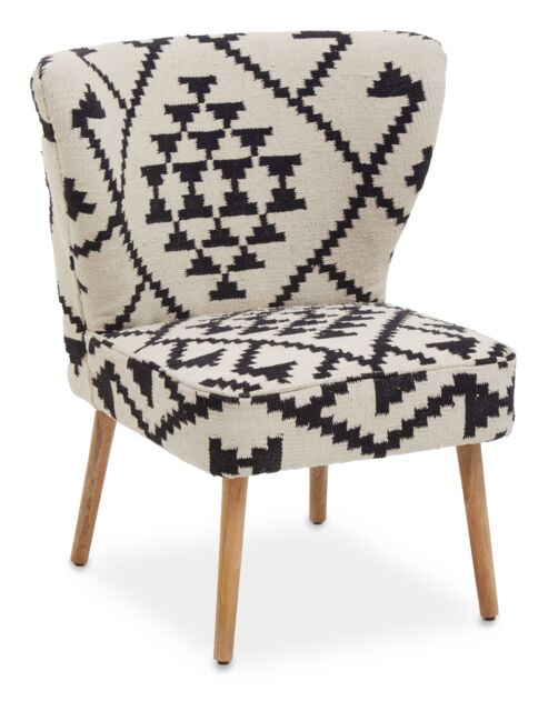 Orsina Berber Style Mango Wood Chair, Geometric Wingback Armchair For Living Room, Textured Cotton Upholstery - image 1