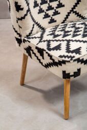 Orsina Berber Style Mango Wood Chair, Geometric Wingback Armchair For Living Room, Textured Cotton Upholstery - thumbnail 3