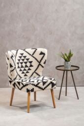 Orsina Berber Style Mango Wood Chair, Geometric Wingback Armchair For Living Room, Textured Cotton Upholstery - thumbnail 2