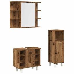 Berkfield Home Durable 3 Piece Bathroom Furniture Set Old Wood Engineered Wood in Brown - thumbnail 3
