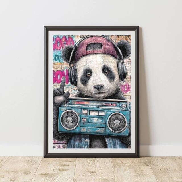60 SECOND MAKEOVER Panda Graffiti Print Urban Street Art Poster Junk Journal - Size: A4 - image 1