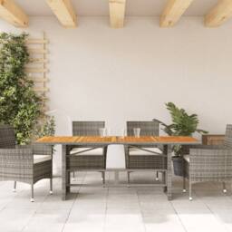 Berkfield Home Garden Table with Acacia Wood Top Grey 190x80x75 cm Poly Rattan - Size: 190 x 80 x 75 cm - thumbnail 3