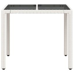 Berkfield Home Garden Table with Glass Top White 90x90x75 cm Poly Rattan - Size: 90 x 90 x 75 cm - thumbnail 5