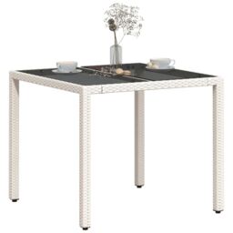 Berkfield Home Garden Table with Glass Top White 90x90x75 cm Poly Rattan - Size: 90 x 90 x 75 cm - thumbnail 4