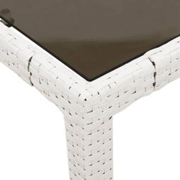 Berkfield Home Garden Table with Glass Top White 90x90x75 cm Poly Rattan - Size: 90 x 90 x 75 cm - thumbnail 9