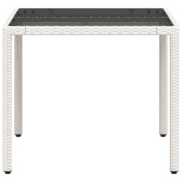 Berkfield Home Garden Table with Glass Top White 90x90x75 cm Poly Rattan - Size: 90 x 90 x 75 cm - thumbnail 6