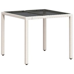 Berkfield Home Garden Table with Glass Top White 90x90x75 cm Poly Rattan - Size: 90 x 90 x 75 cm - thumbnail 2