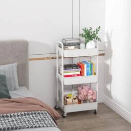 FORGEVIO 3-Tier Storage Trolley on Wheels Kitchen Trolleys in White - Size: 1000ml - thumbnail 4