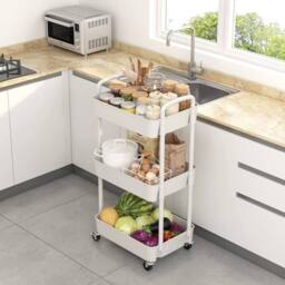 FORGEVIO 3-Tier Storage Trolley on Wheels Kitchen Trolleys in White - Size: 1000ml - thumbnail 3