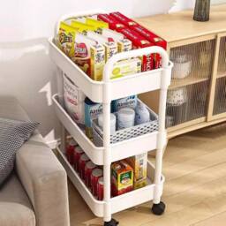 FORGEVIO 3-Tier Storage Trolley on Wheels Kitchen Trolleys in White - Size: 1000ml