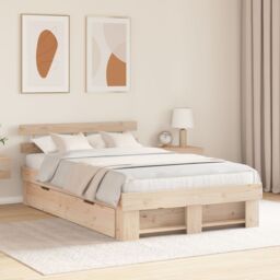 Berkfield Home Bed Frame with Drawers 140 x 190 cm - Solid Pine Wood in Beige - thumbnail 1