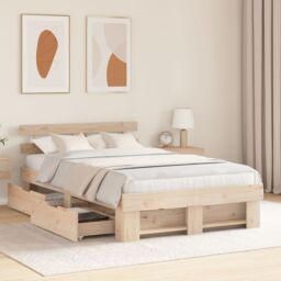 Berkfield Home Bed Frame with Drawers 140 x 190 cm - Solid Pine Wood in Beige - thumbnail 5