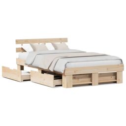 Berkfield Home Bed Frame with Drawers 140 x 190 cm - Solid Pine Wood in Beige - thumbnail 4
