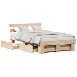 Berkfield Home Bed Frame with Drawers 140 x 190 cm - Solid Pine Wood in Beige - thumbnail 3