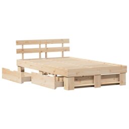 Berkfield Home Bed Frame with Drawers 140 x 190 cm - Solid Pine Wood in Beige - thumbnail 6