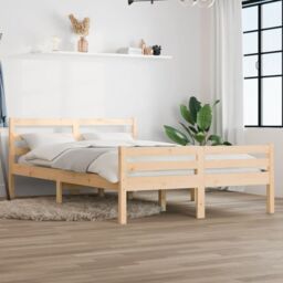 Berkfield Home Bed Frame Solid Wood 140x200 cm in Brown - thumbnail 1