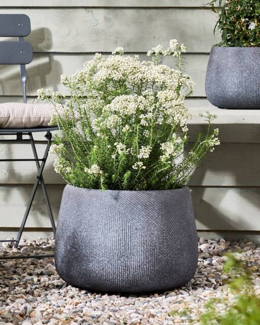 Dibor Medium Grey Symmetry Stripe Fibre Clay Indoor Outdoor Garden Planter Houseplant Flower Plant Pot H29 x Dia42cm - image 1