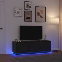Berkfield Home TV Cabinet with LED Lights Black Oak 160.5x41x50 cm - thumbnail 2