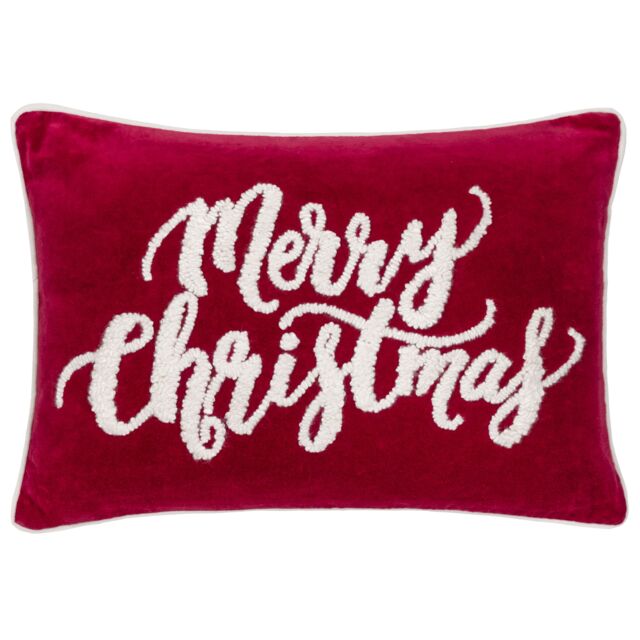 Paoletti Winter Merry Christmas Embroidered 100% Cotton Cushion in Red - Size: 50 cm x 35 cm - image 1